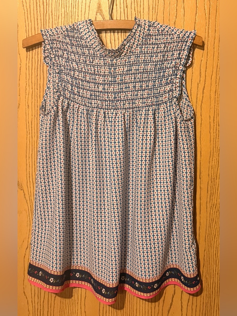 Max Studio Blue and Red Printed Smocked Top